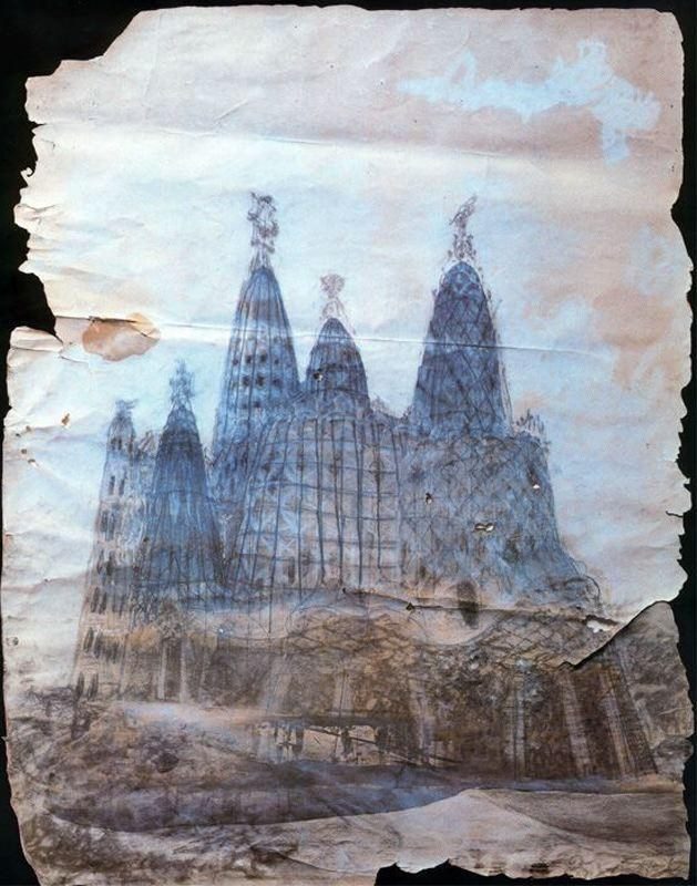 Acuarela de la iglesia soñada de la Colònia Güell
