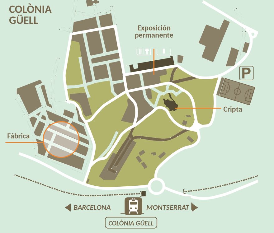 Plano de la Colònia Güell con los puntos de interés